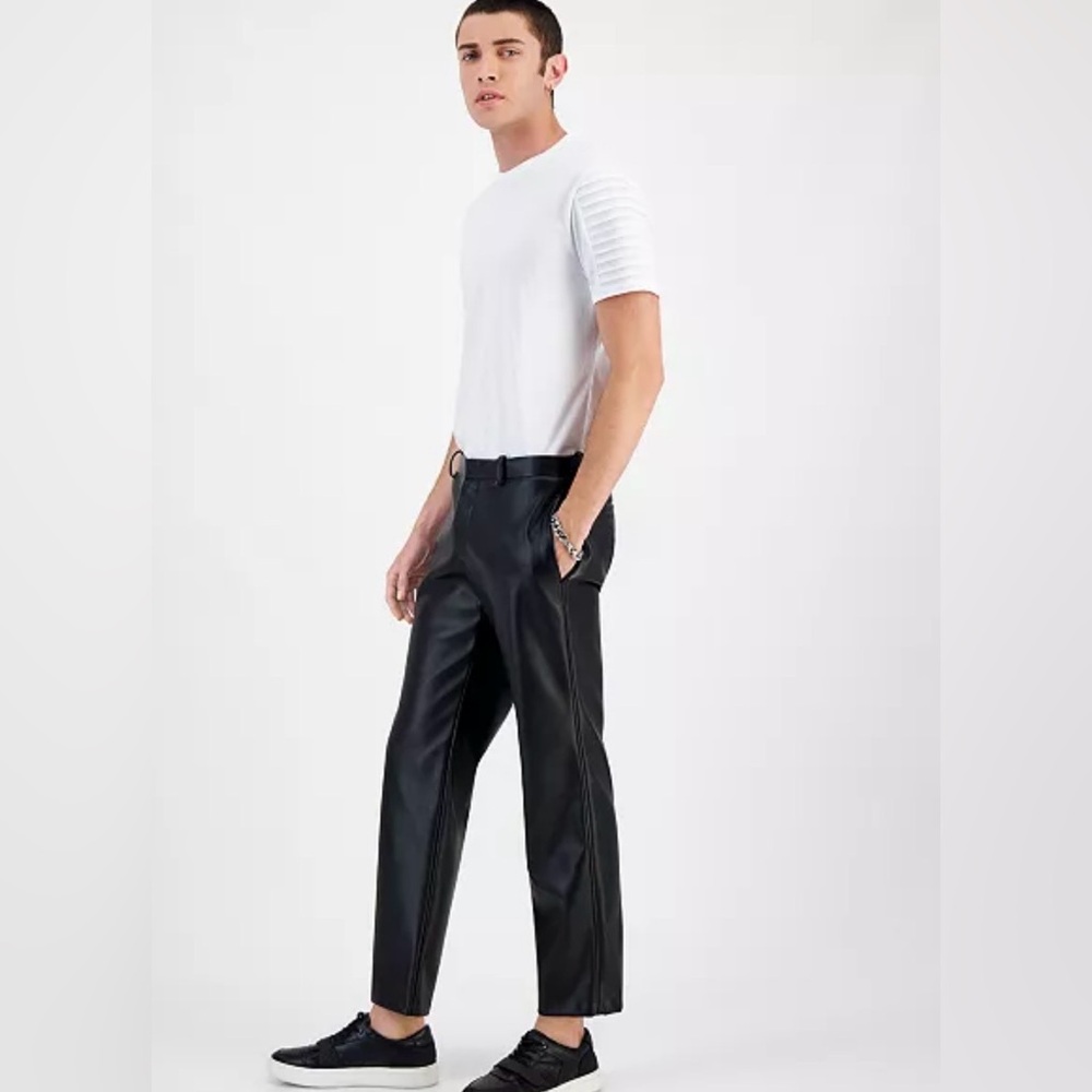 Men's Slim-Fit Faux-Leather Suit Pants